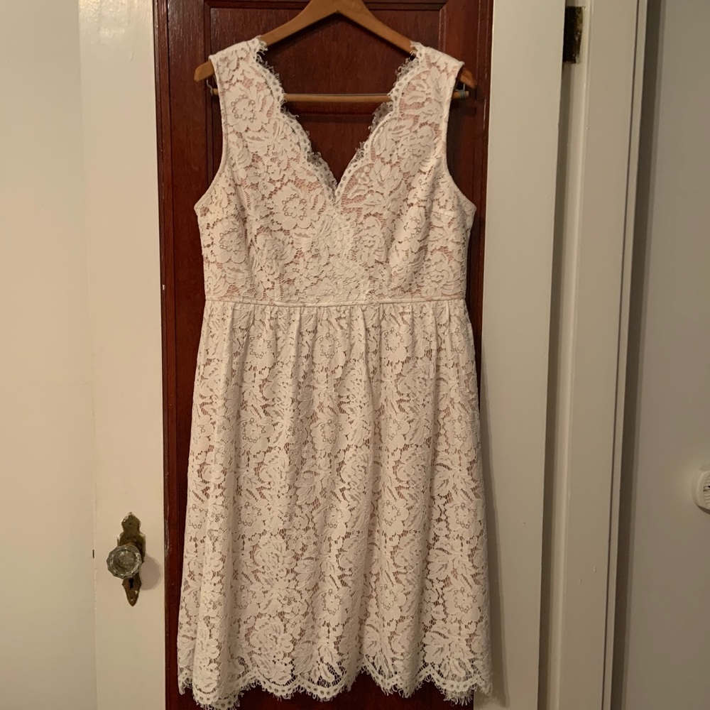 Lulus, Love Swept White Lace Midi Skater Dress, XL